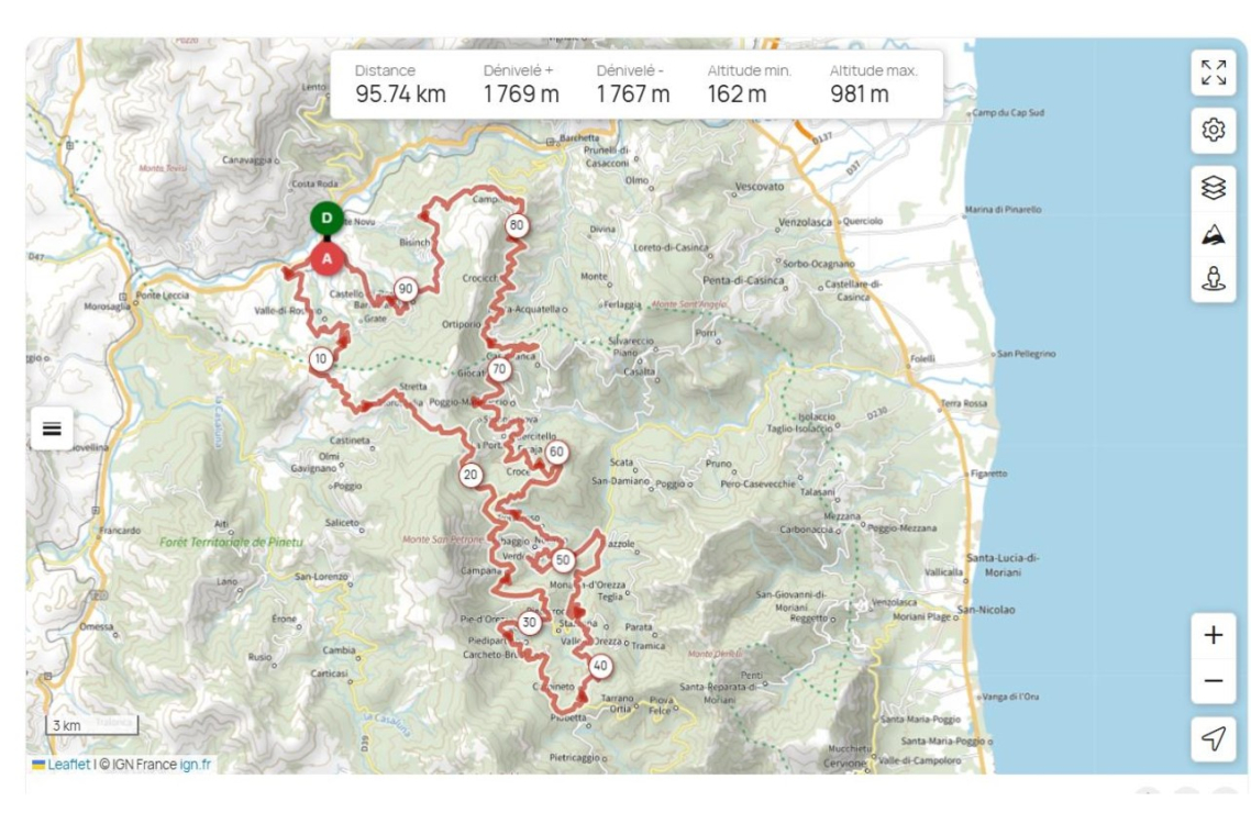 Carte du circuit de la Strada Paolina